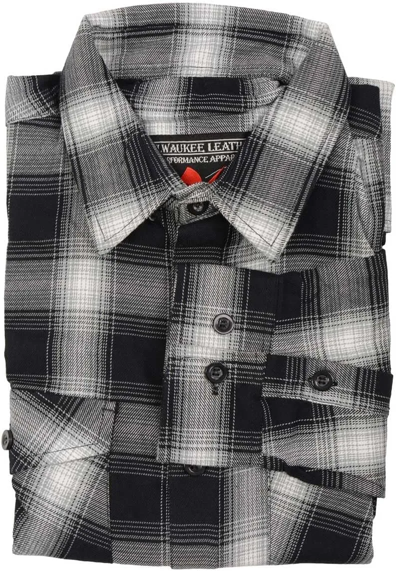 Milwaukee Leather MNG11654 Men's Black and White Long Sleeve Cotton Flannel Shirt