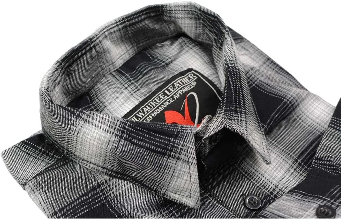 Milwaukee Leather MNG11654 Men's Black and White Long Sleeve Cotton Flannel Shirt