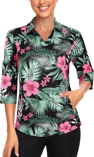 Misyula Style Womens Golf Shirt 3/4 Roll Sleeve Quarter Zip Dry Fit Tennis Shirts Athletic Tops S-2XL