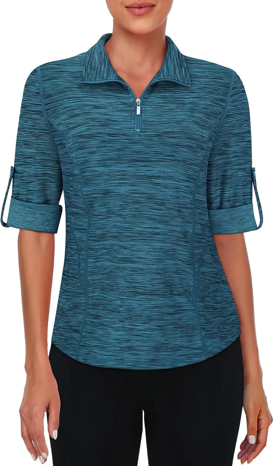 Misyula Style Womens Golf Shirt 3/4 Roll Sleeve Quarter Zip Dry Fit Tennis Shirts Athletic Tops S-2XL
