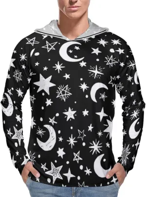 Moons and Stars Black and White Men's Quick Dry Long Sleeve Shirts UV Sun Protection Moisture Wicking T-Shirt M