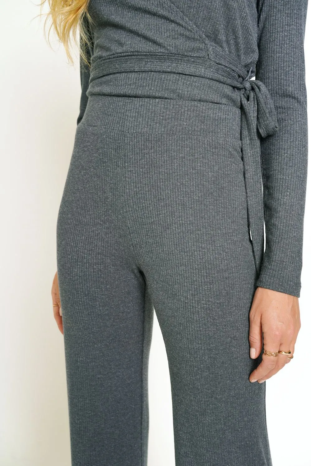 Mystree High Waist Rib Pants In Deep Blue