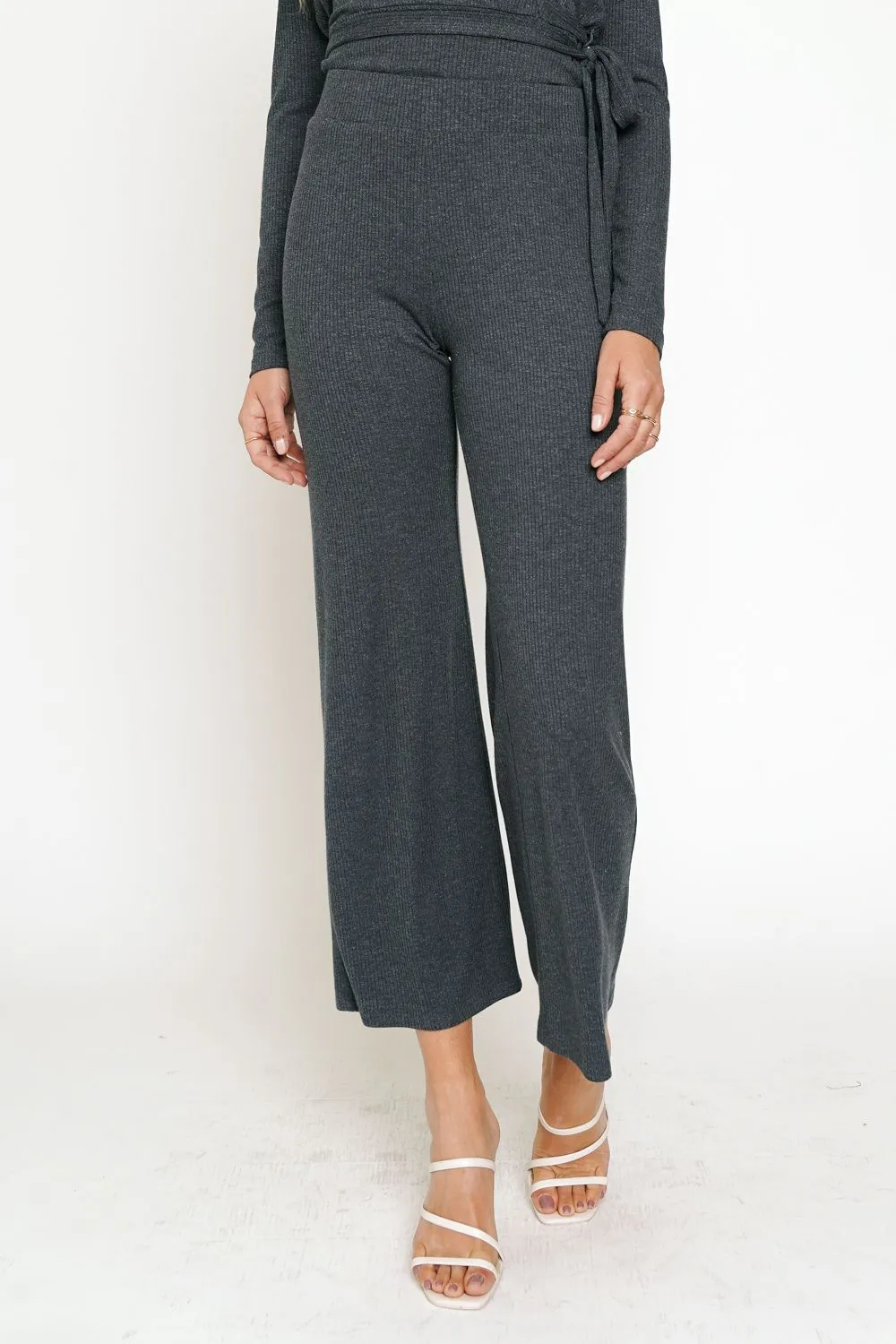 Mystree High Waist Rib Pants In Deep Blue
