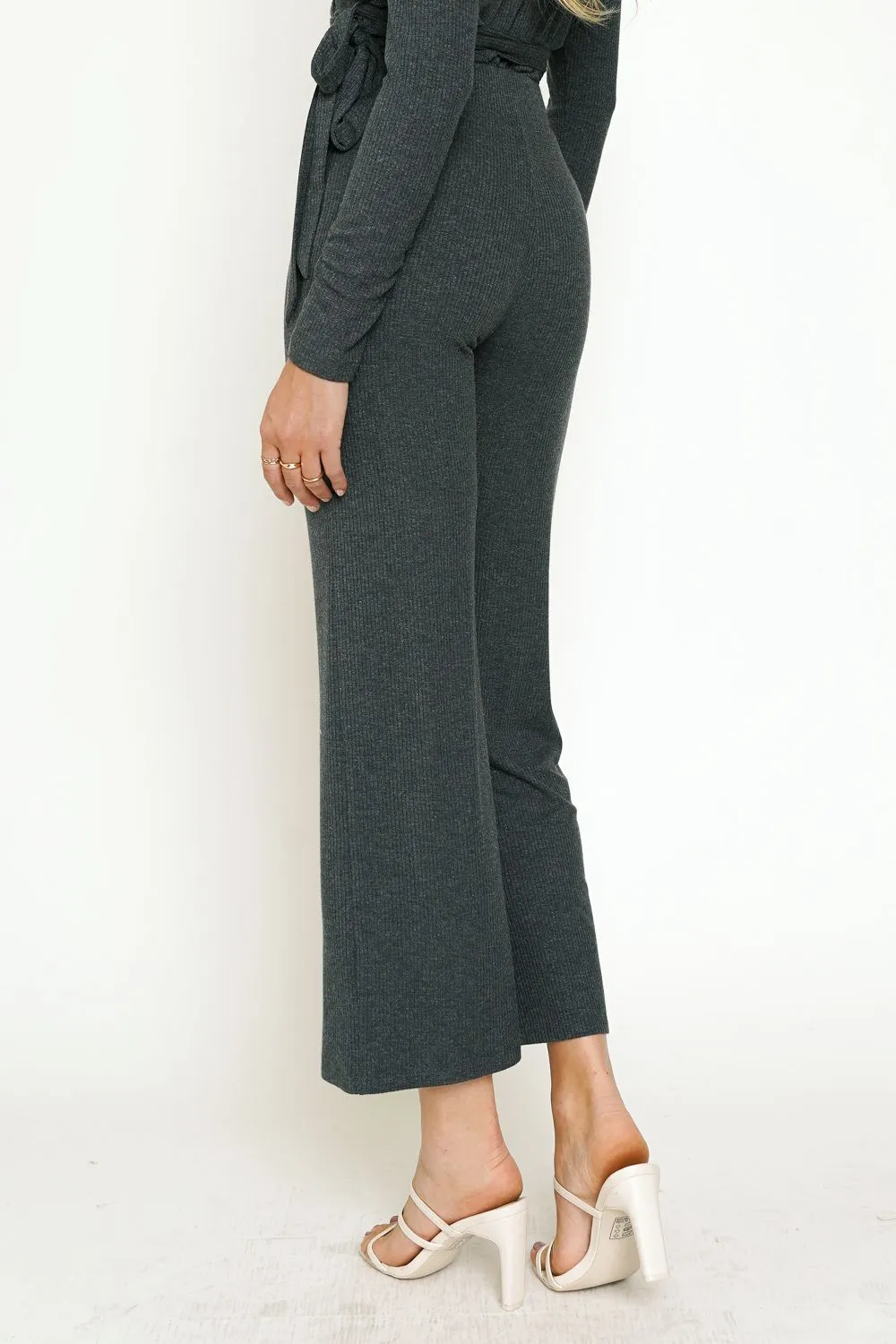 Mystree High Waist Rib Pants In Deep Blue