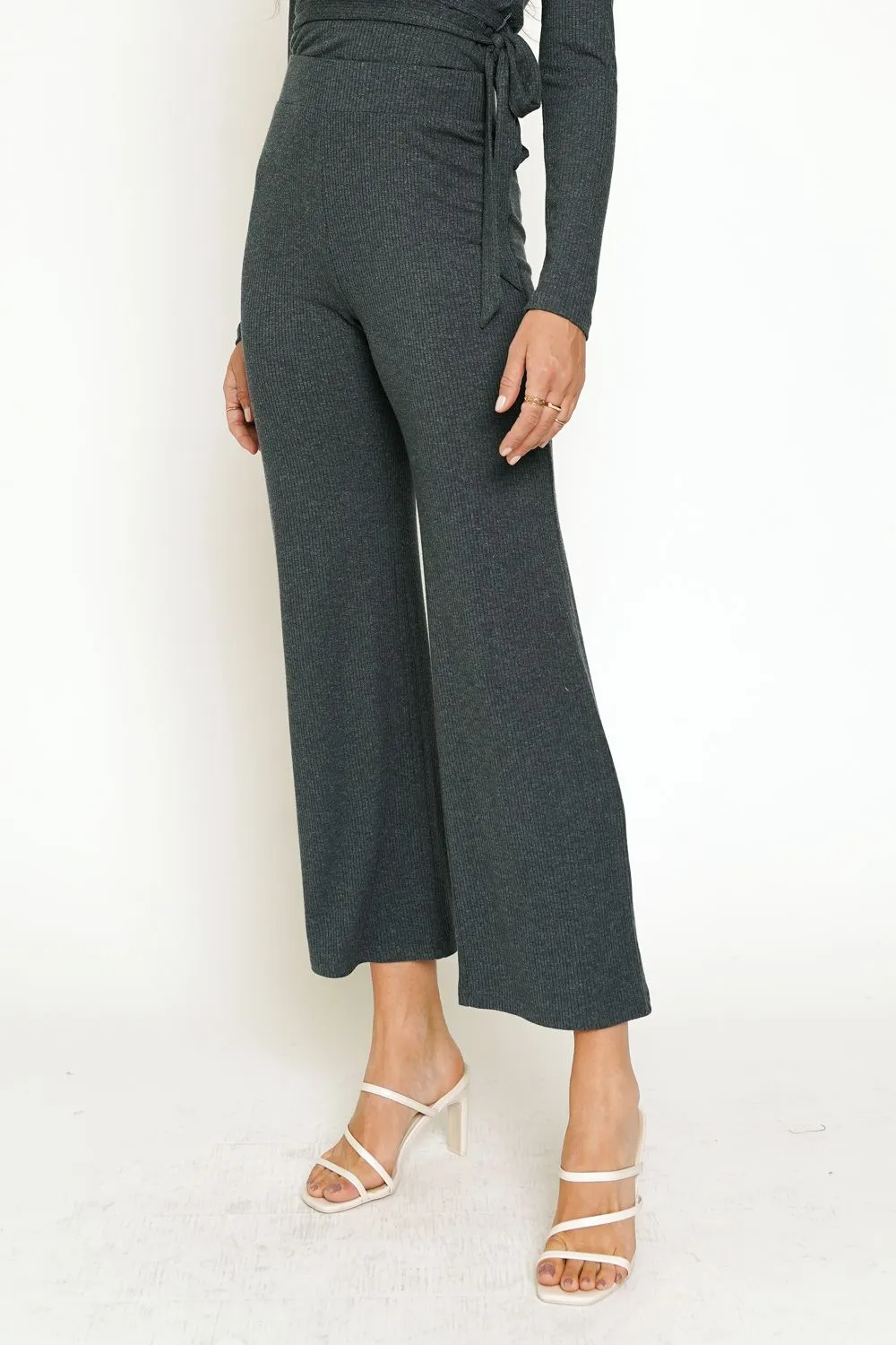 Mystree High Waist Rib Pants In Deep Blue