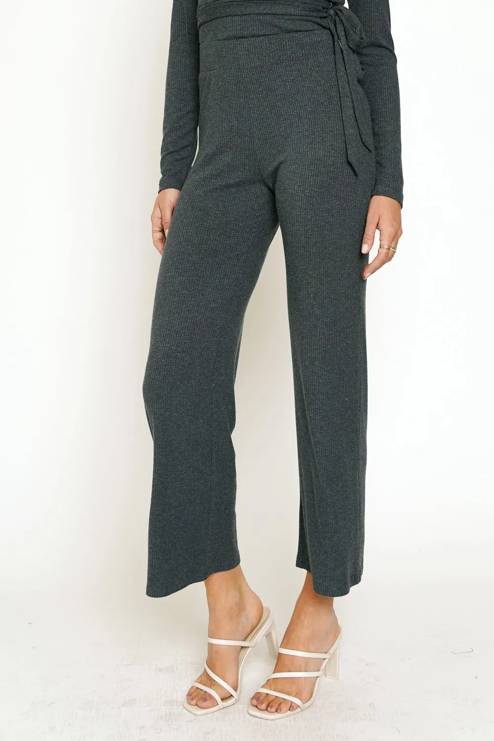 Mystree High Waist Rib Pants In Deep Blue