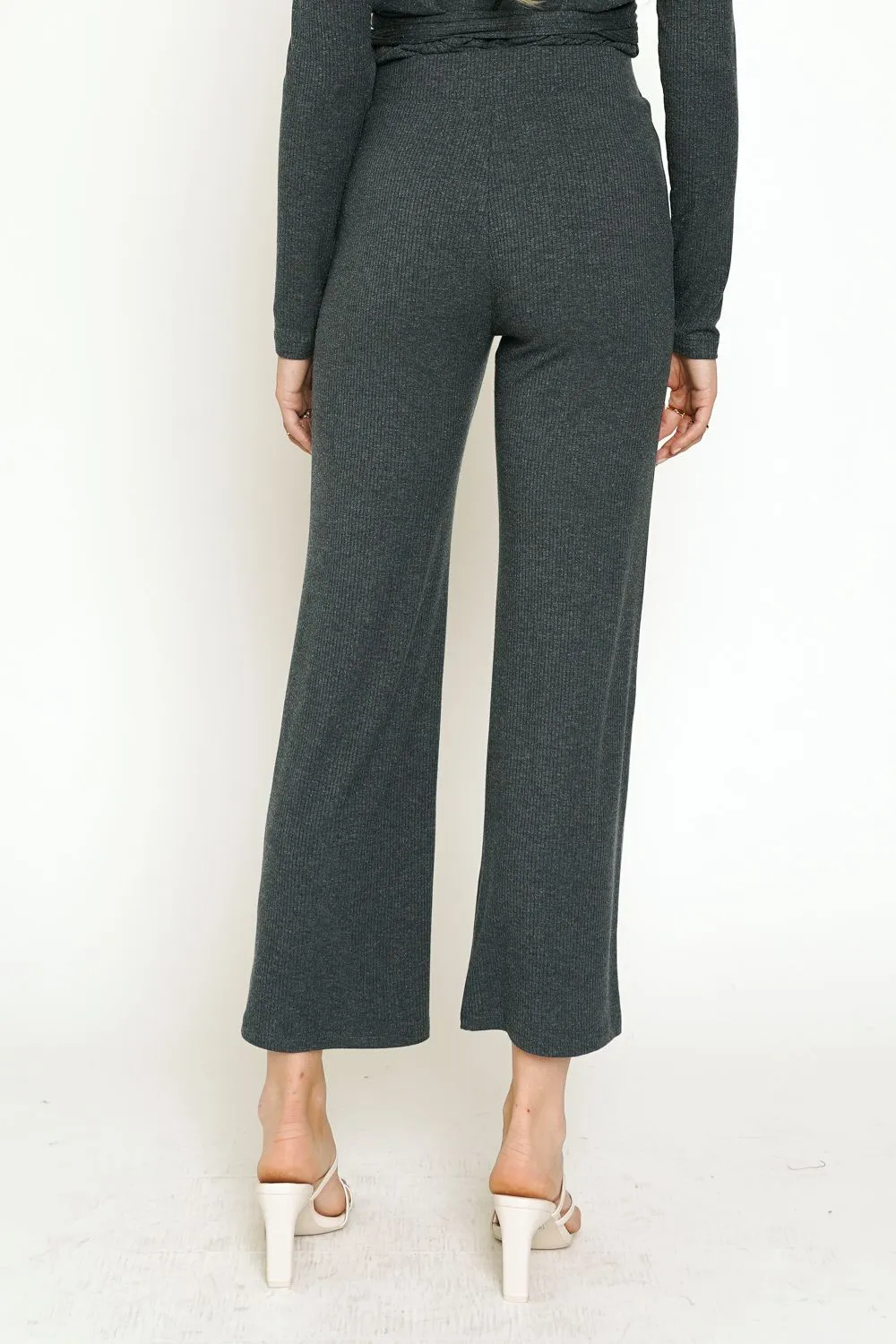 Mystree High Waist Rib Pants In Deep Blue