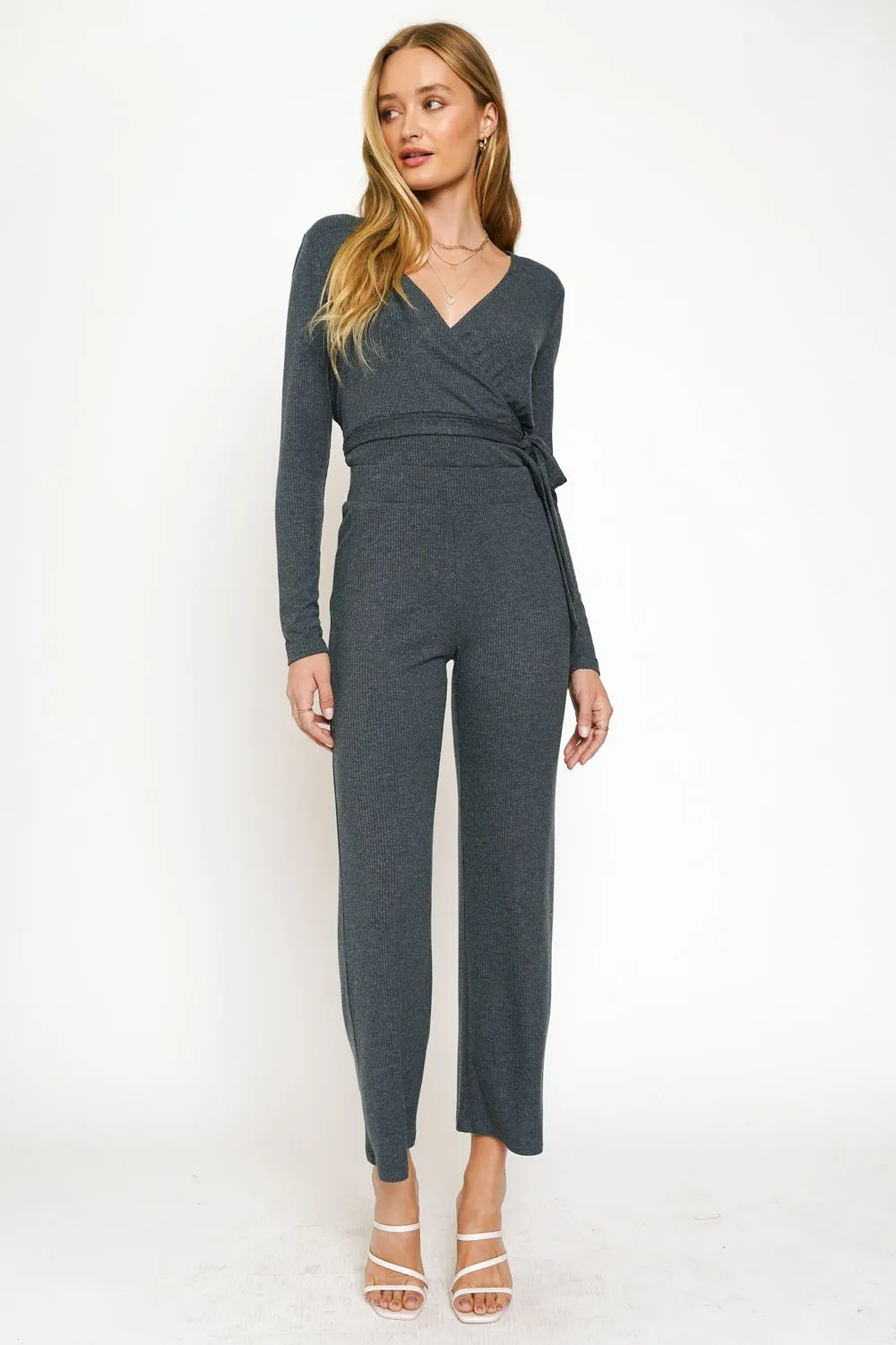 Mystree High Waist Rib Pants In Deep Blue