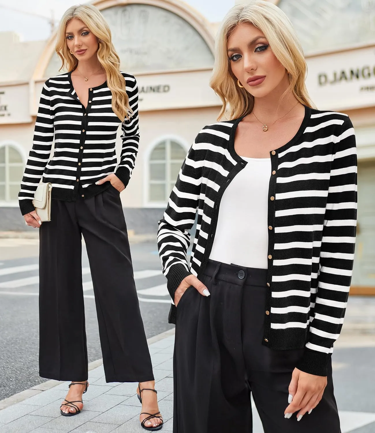 Newshows Women's Lightweight Button Down Cardigan Long Sleeve Casual Crew Neck Soft Knit Cardigans Sweater Tops
