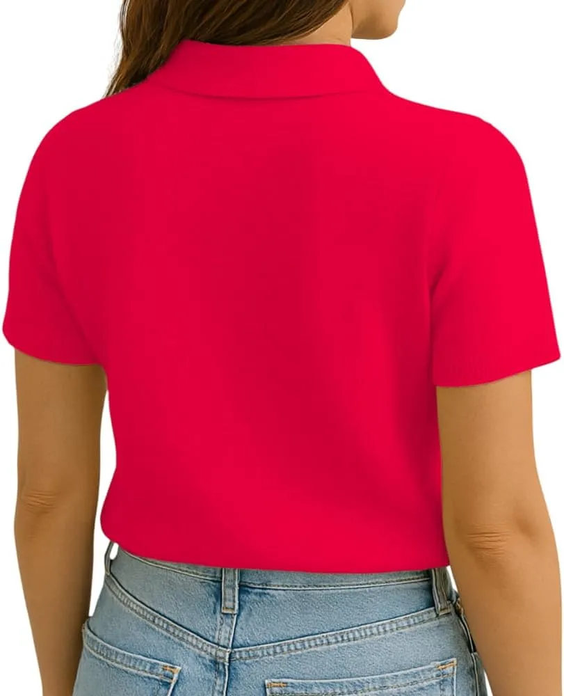 Noni Women's Wool Blend Polo Shirts Spring Summer Sweater Tops Short Sleeve Soft Trendy Business Casual Outfits Wool Sweater