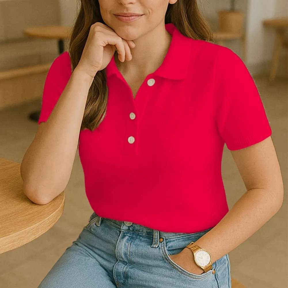 Noni Women's Wool Blend Polo Shirts Spring Summer Sweater Tops Short Sleeve Soft Trendy Business Casual Outfits Wool Sweater