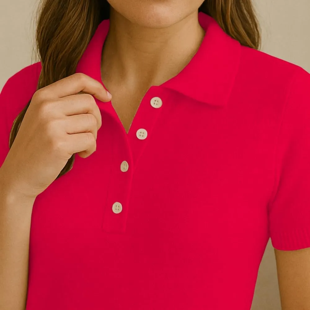 Noni Women's Wool Blend Polo Shirts Spring Summer Sweater Tops Short Sleeve Soft Trendy Business Casual Outfits Wool Sweater