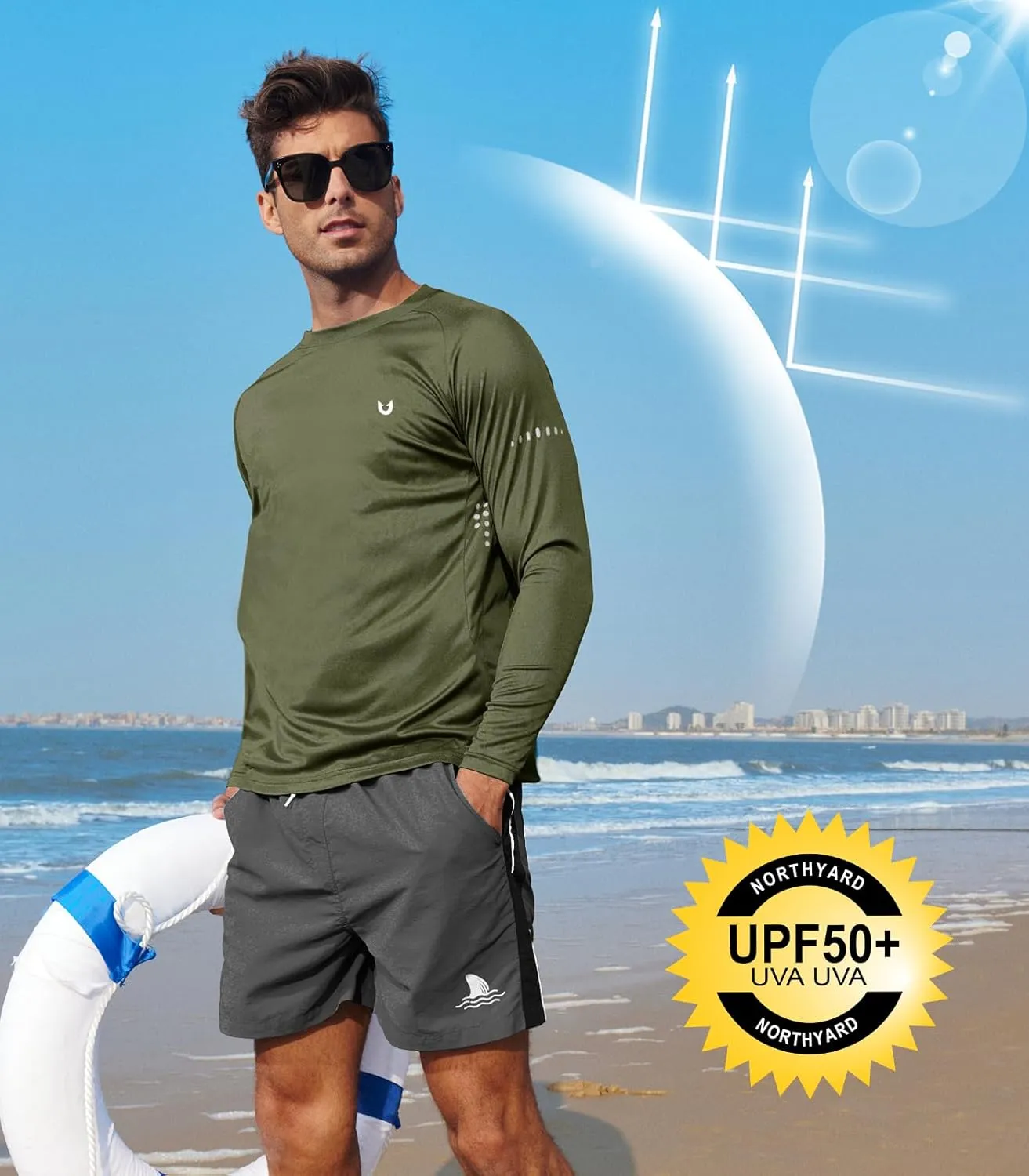NORTHYARD Men's Sun Protection UPF 50  Shirts Long Sleeve Swim Rash Guard Shirt Workout Running Athletic Gym UV Fish Hiking