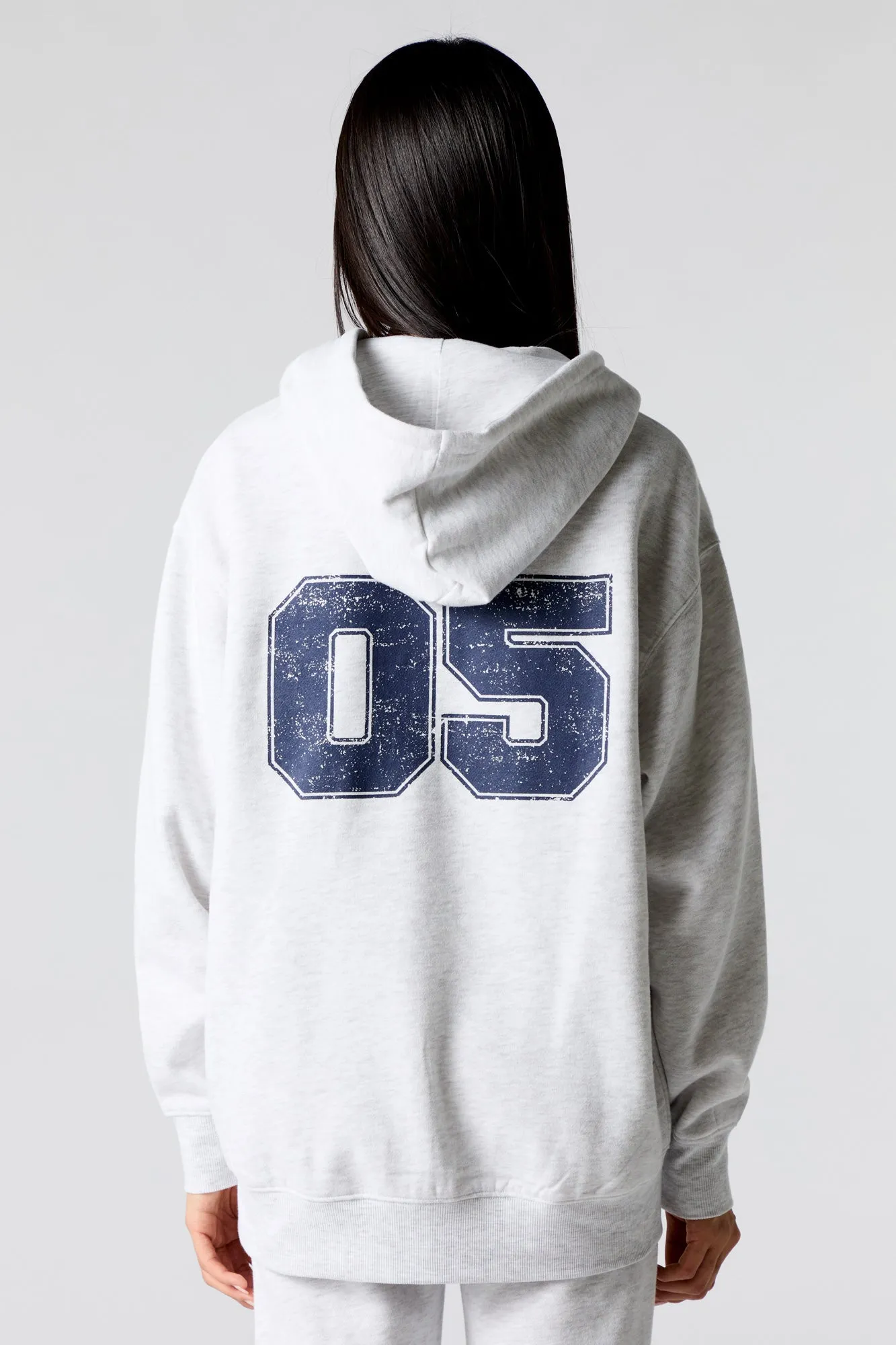 Number Graphic Zip-Up Fleece Hoodie