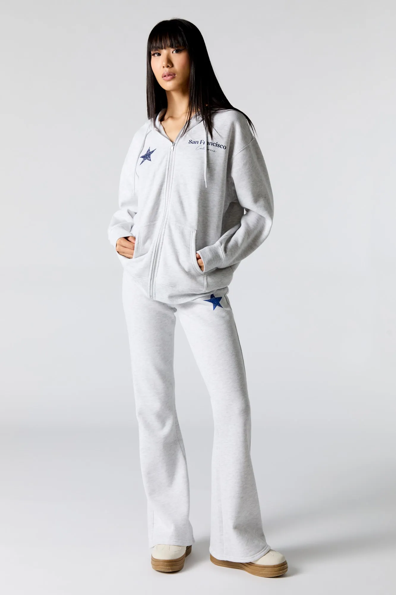 Number Graphic Zip-Up Fleece Hoodie