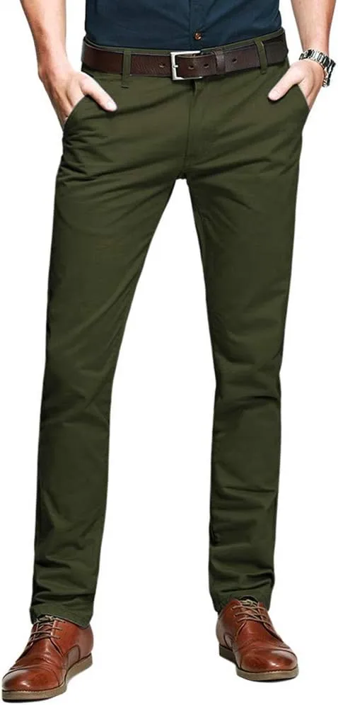 OCHENTA Mens Tapered Flat Front Casual Dress Pants, Chinos Pants Men