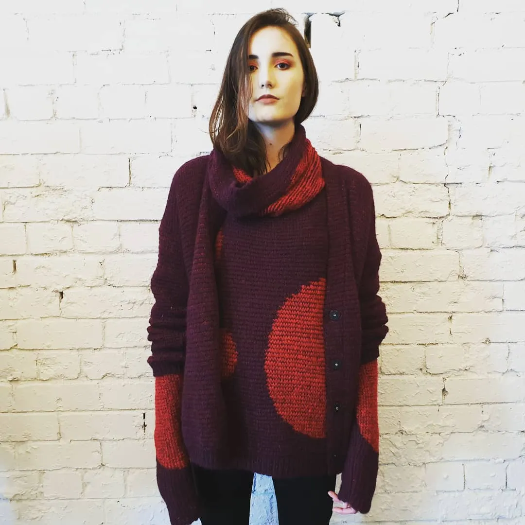 Over size spot sweater (Alpaca) - Camel / Black