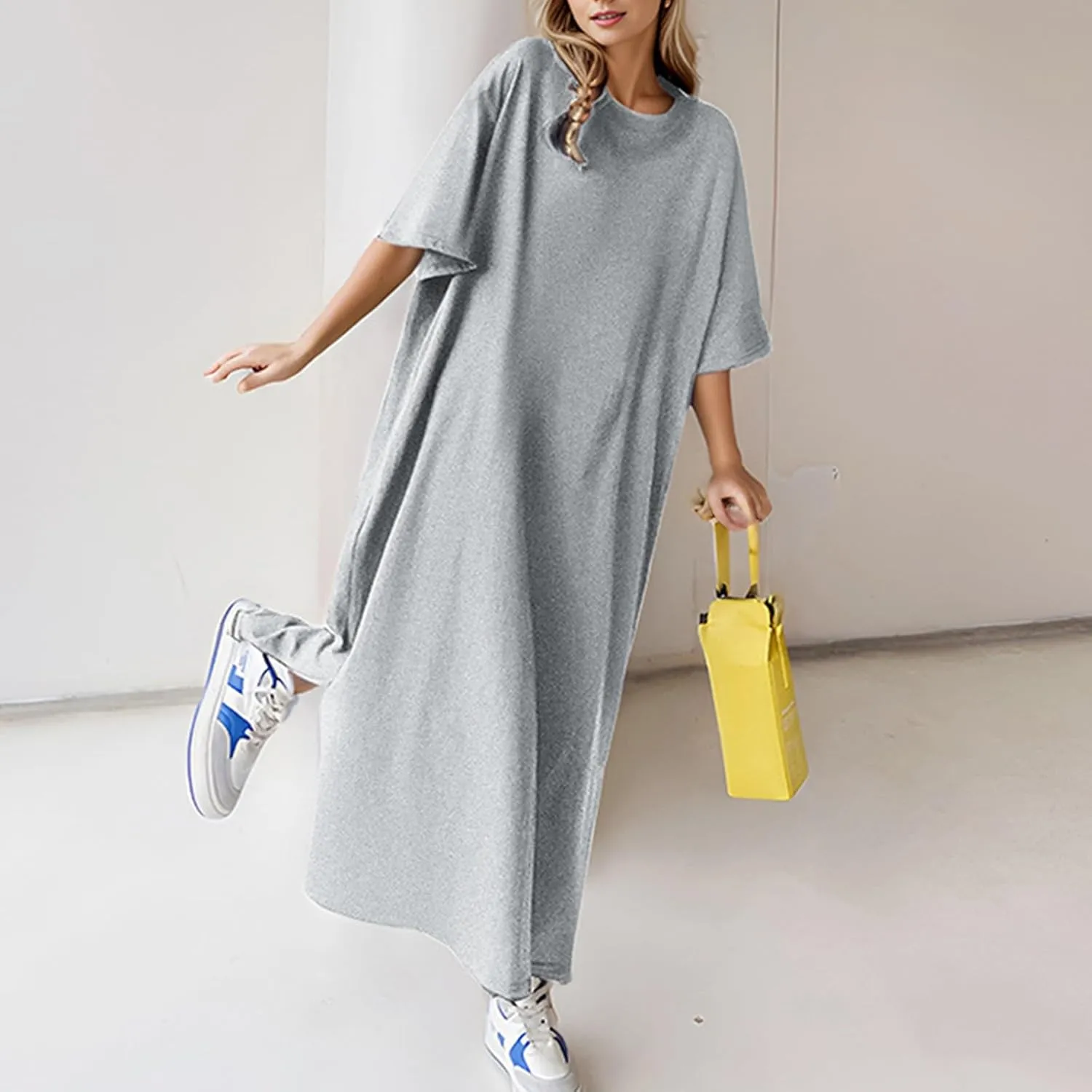 Oversized T Shirt Dress for Women Womens Cotton Sleep Shirts Plus Size Side Split Summer Casual Tshirt Midi Dresses