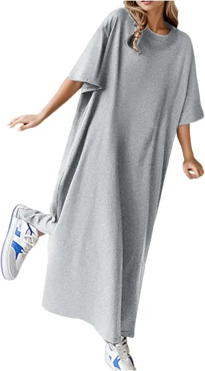 Oversized T Shirt Dress for Women Womens Cotton Sleep Shirts Plus Size Side Split Summer Casual Tshirt Midi Dresses