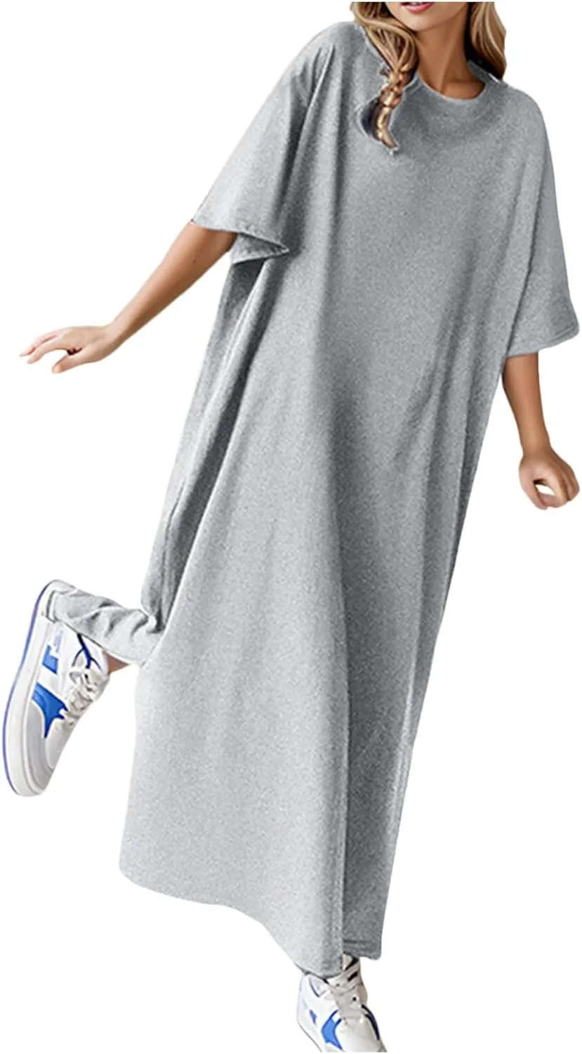 Oversized T Shirt Dress for Women Womens Cotton Sleep Shirts Plus Size Side Split Summer Casual Tshirt Midi Dresses