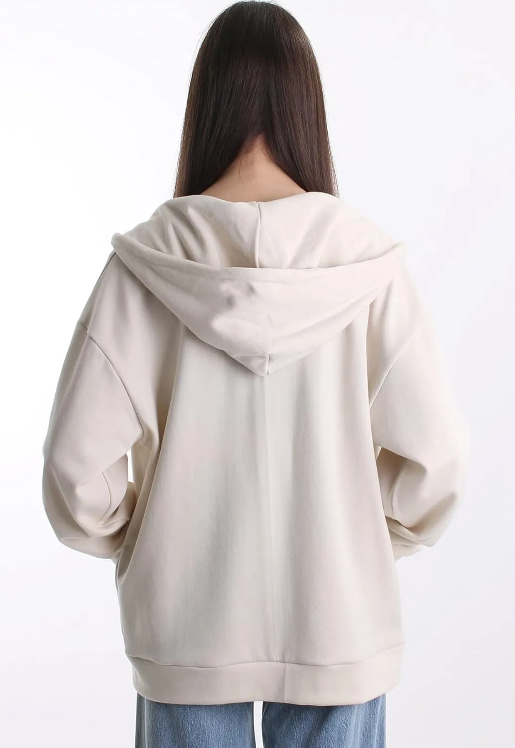 Oversized Women's Casual Full-Zip Hoodie Lightweight Long Sleeve Sweatshirt Casual Jacket with Pocket