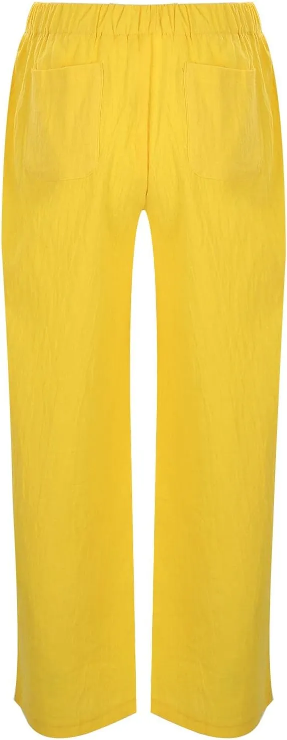 PantalN De Lino para Mujer Trousers Women Loose Wide Leg Pants Summer Fashion Solid Color Linen Work Pants for Women