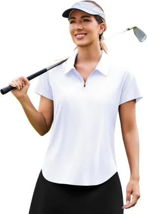 PINSPARK Womens Golf Shirt Zip Up Polo UPF 50  Sun Protection Collared Shirts Quick Dry Short Sleeve Tennis Athletic Top