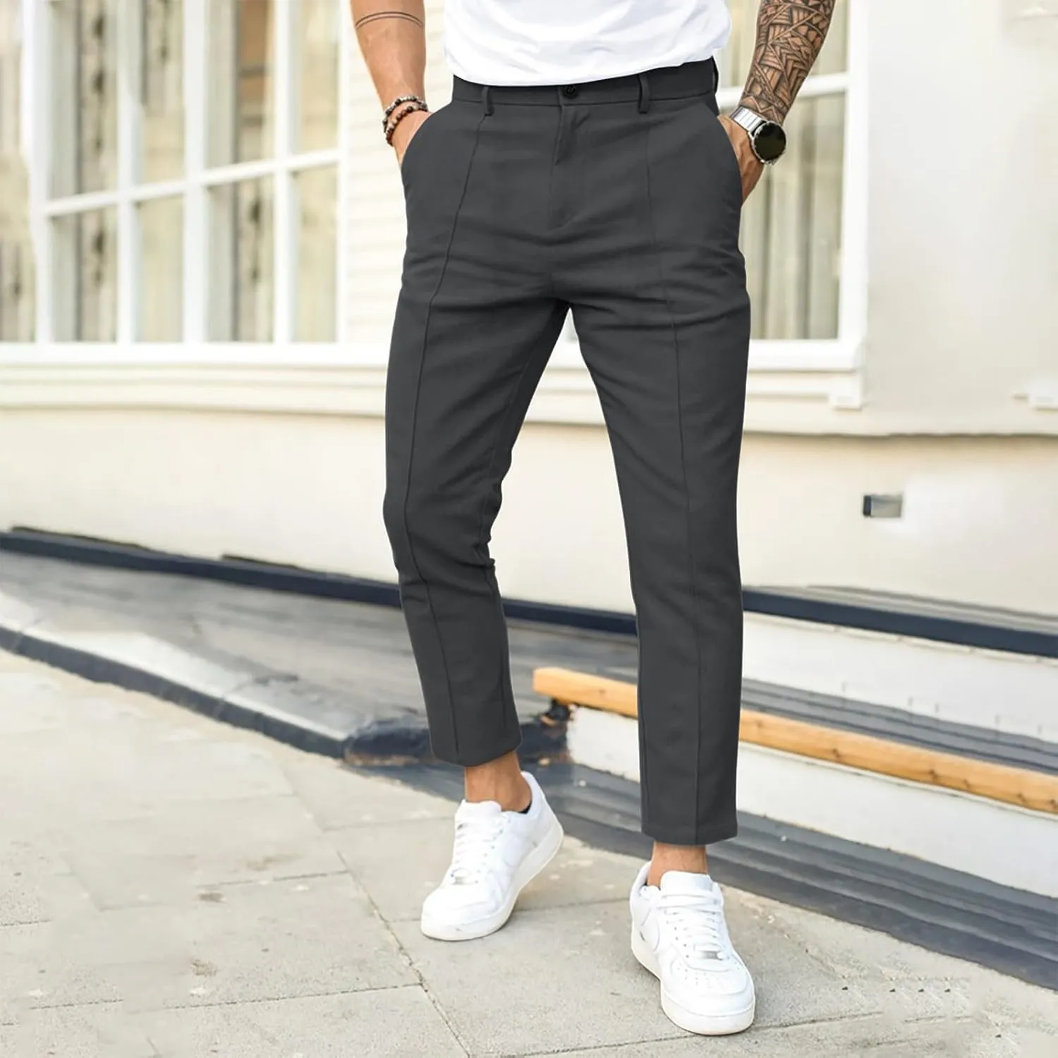 Plaid Dress Pants for Men Slim Fit Dress Pants Stretch Regular Fit Business Casual Fashion Golf Pencil Chinos Pants