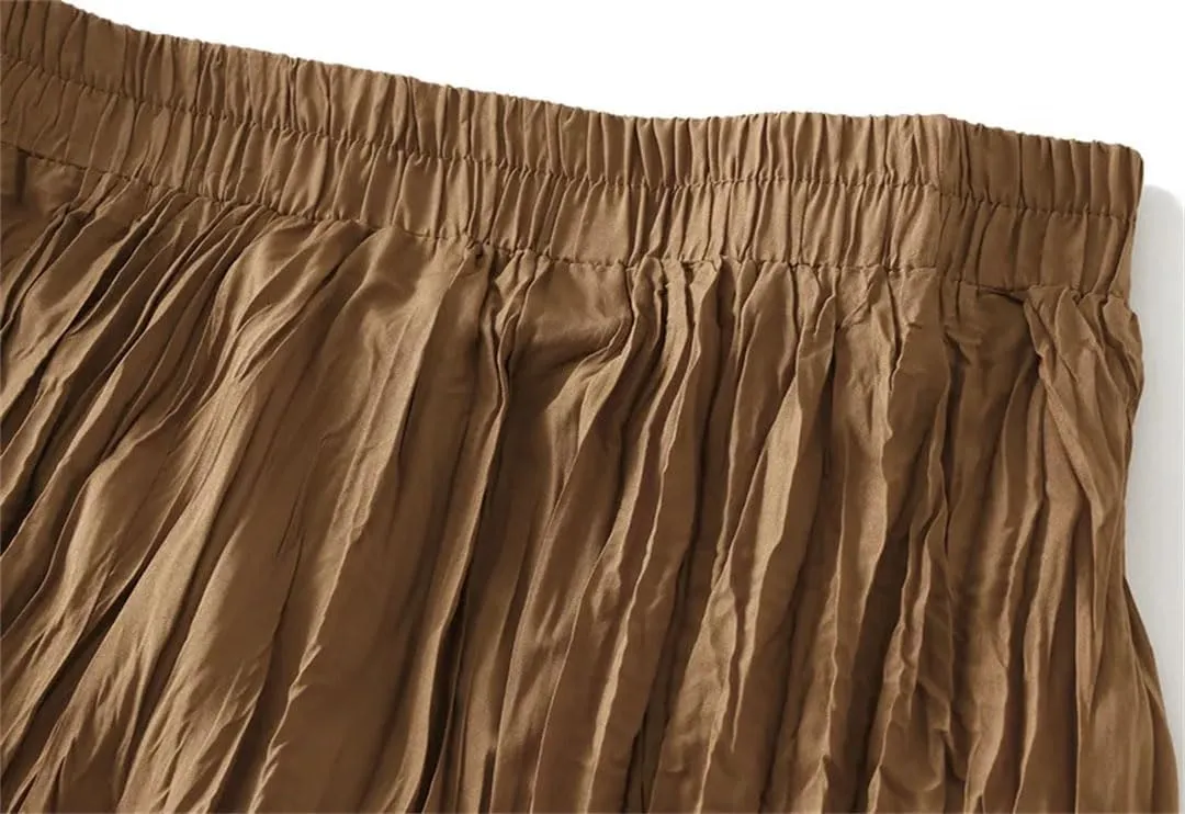 Pleated A-Line Midi Skirts for Women Solid Vintage Harajuku Loose Casual Long Skirts