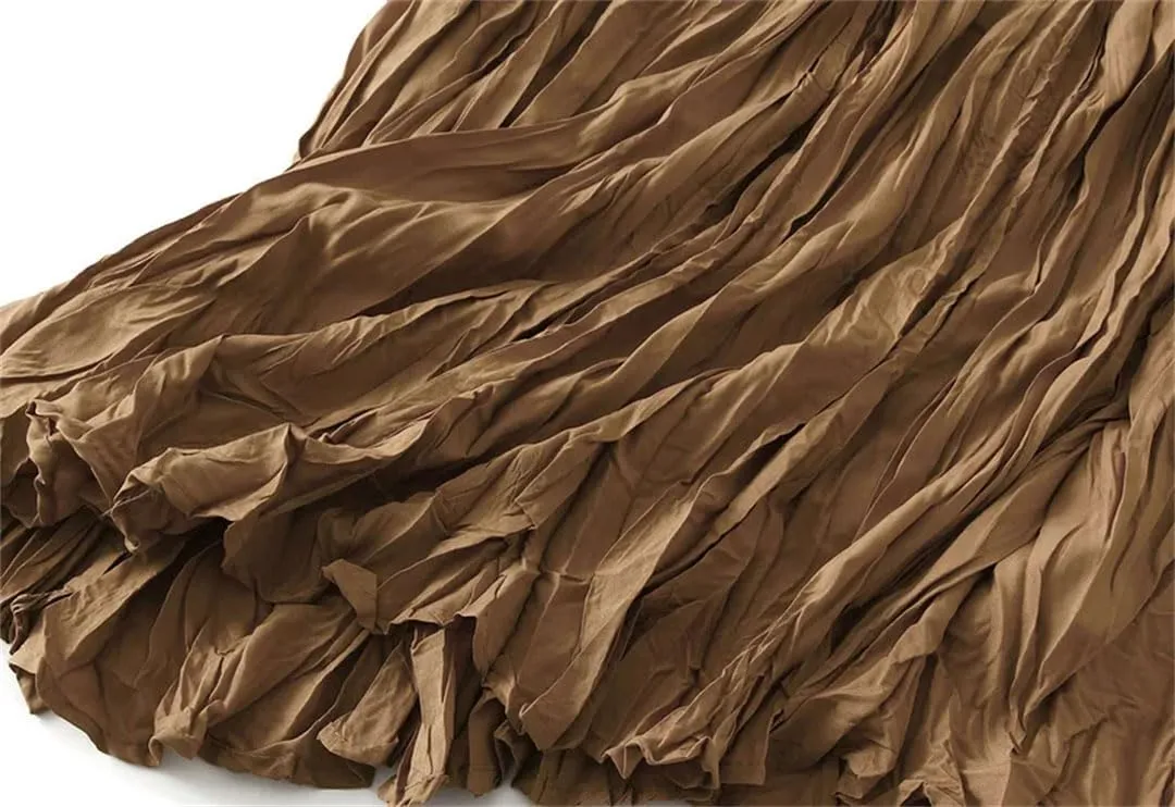 Pleated A-Line Midi Skirts for Women Solid Vintage Harajuku Loose Casual Long Skirts