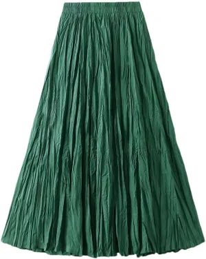 Pleated A-Line Midi Skirts for Women Solid Vintage Harajuku Loose Casual Long Skirts
