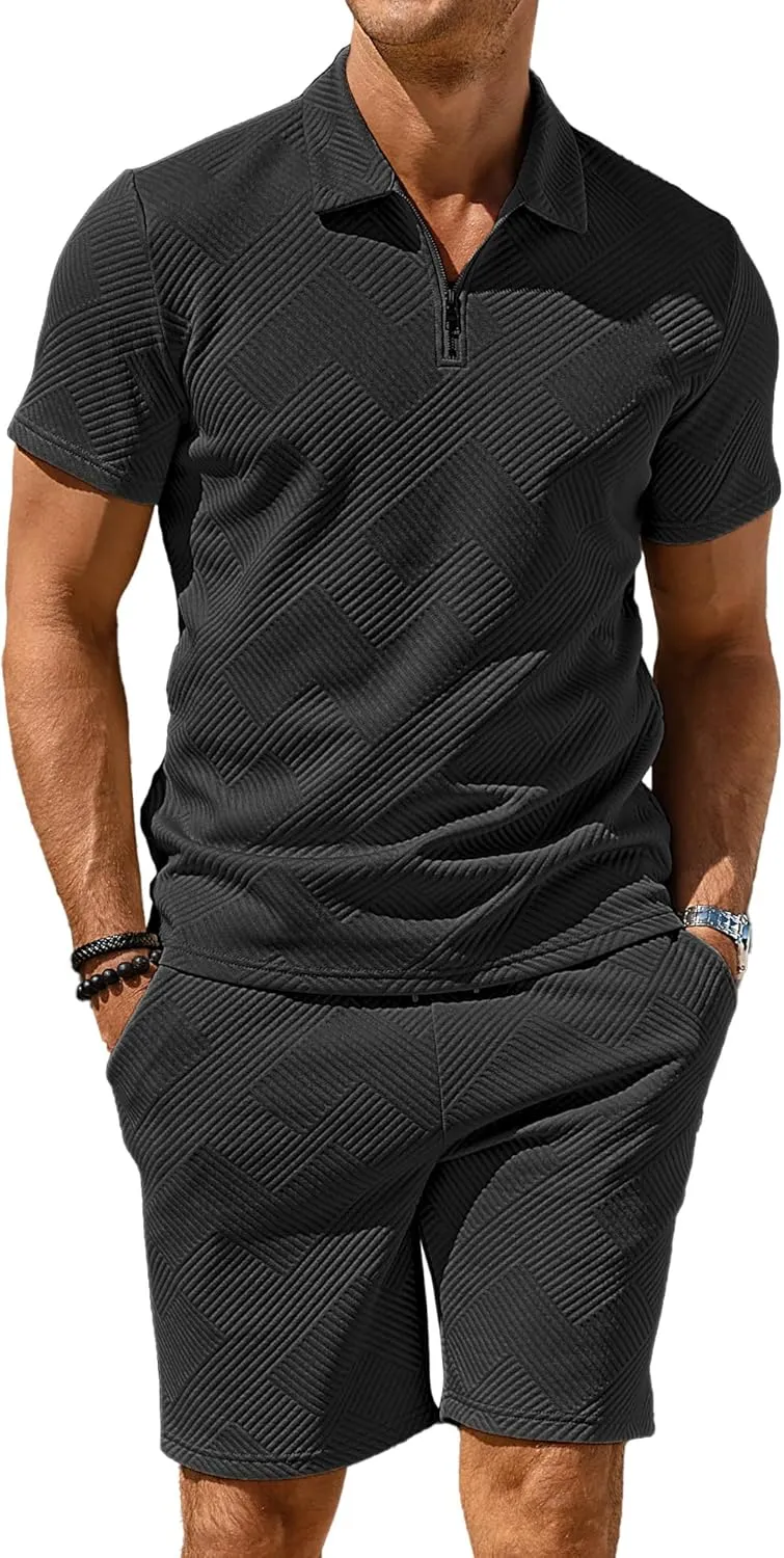 PLEPAN Mens Polo Shirt and Shorts Set Fashion Casual Track Suits 2 Piece Sets Short Sleeve Sweatsuit Outfits Golf Polo Shirts