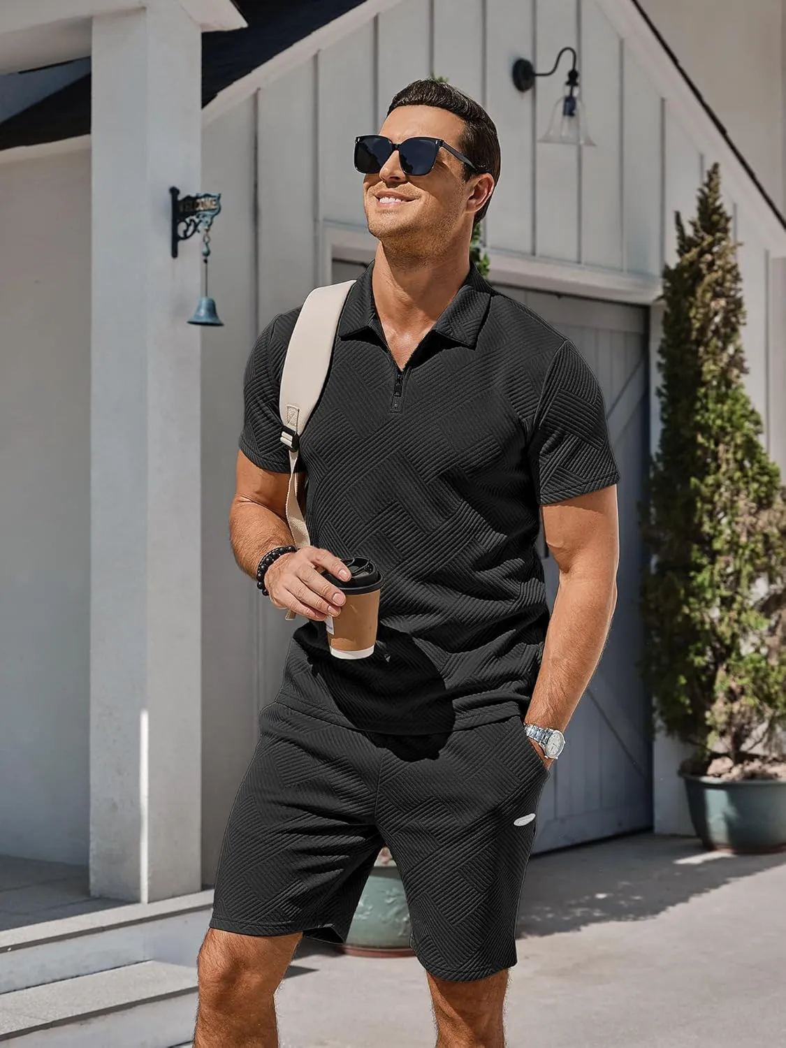 PLEPAN Mens Polo Shirt and Shorts Set Fashion Casual Track Suits 2 Piece Sets Short Sleeve Sweatsuit Outfits Golf Polo Shirts