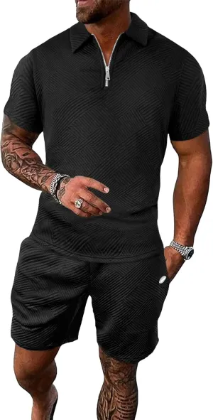 PLEPAN Mens Polo Shirt and Shorts Set Fashion Casual Track Suits 2 Piece Sets Short Sleeve Sweatsuit Outfits Golf Polo Shirts
