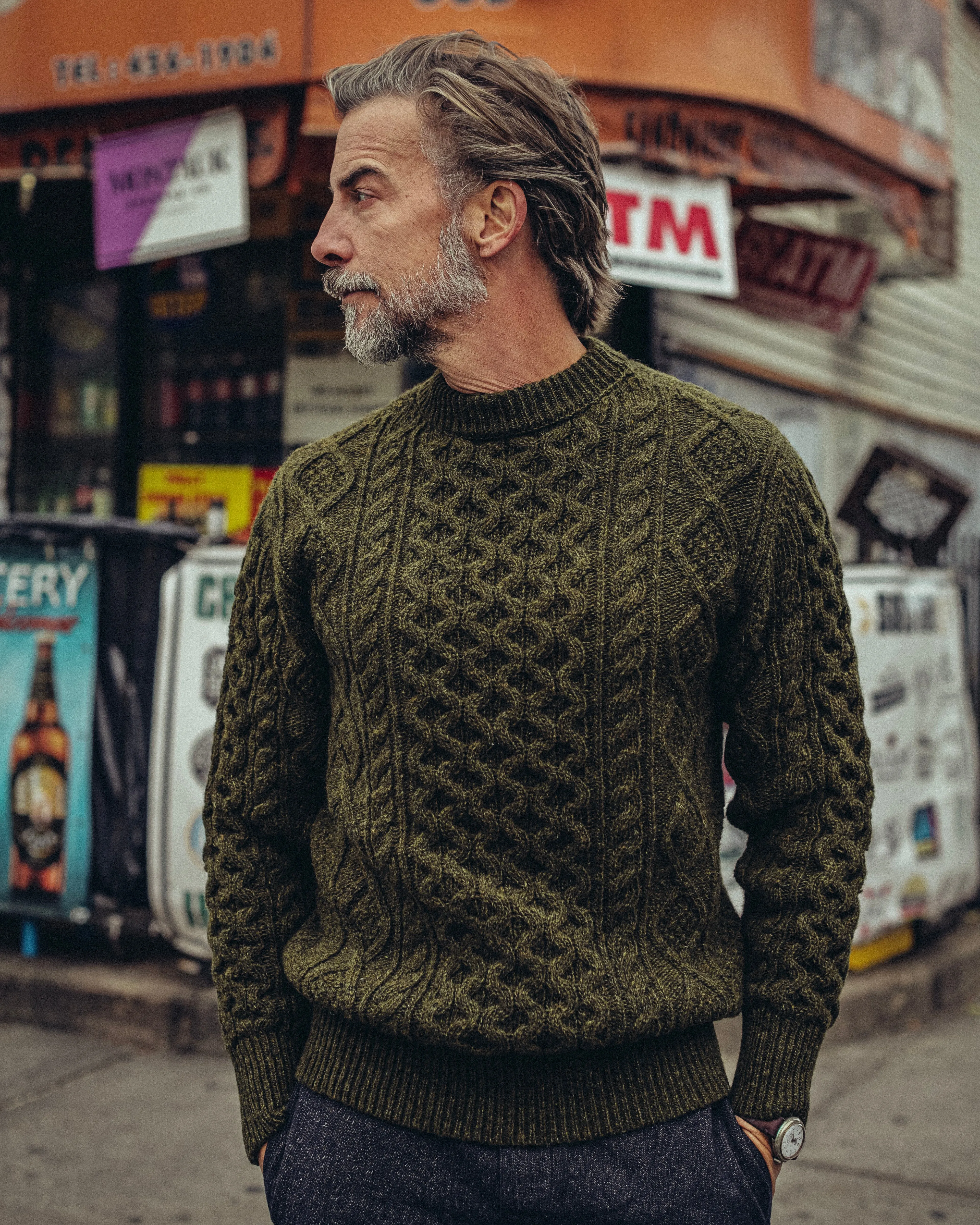 Pre Order - Steve McQueen Olive Donegal Irish Wool Sweater ETA 1/3