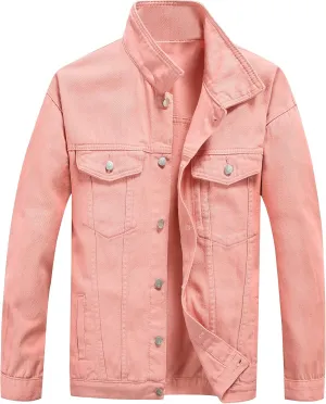 PRIJOUHE Mens Jean Jacket Casual Loose Fit Button Down Denim Trucker Jacket Coat With Multiple Colors