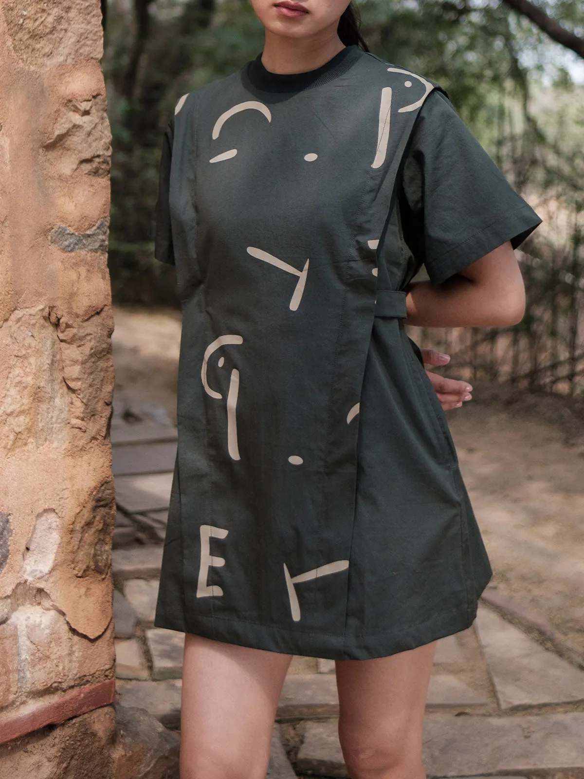 Printed Rory Rib Dress Deep Green