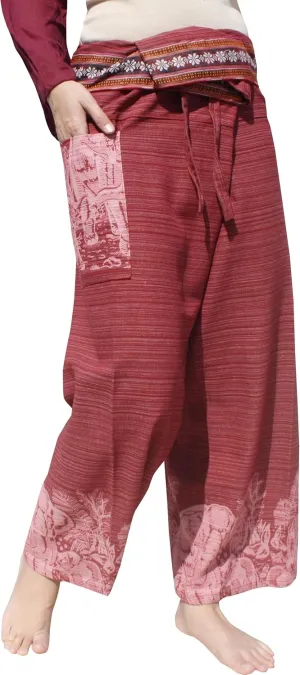 RaanPahMuang Striped Cotton Thai Fisherman Wrap Pants Thai Stamped Art Print