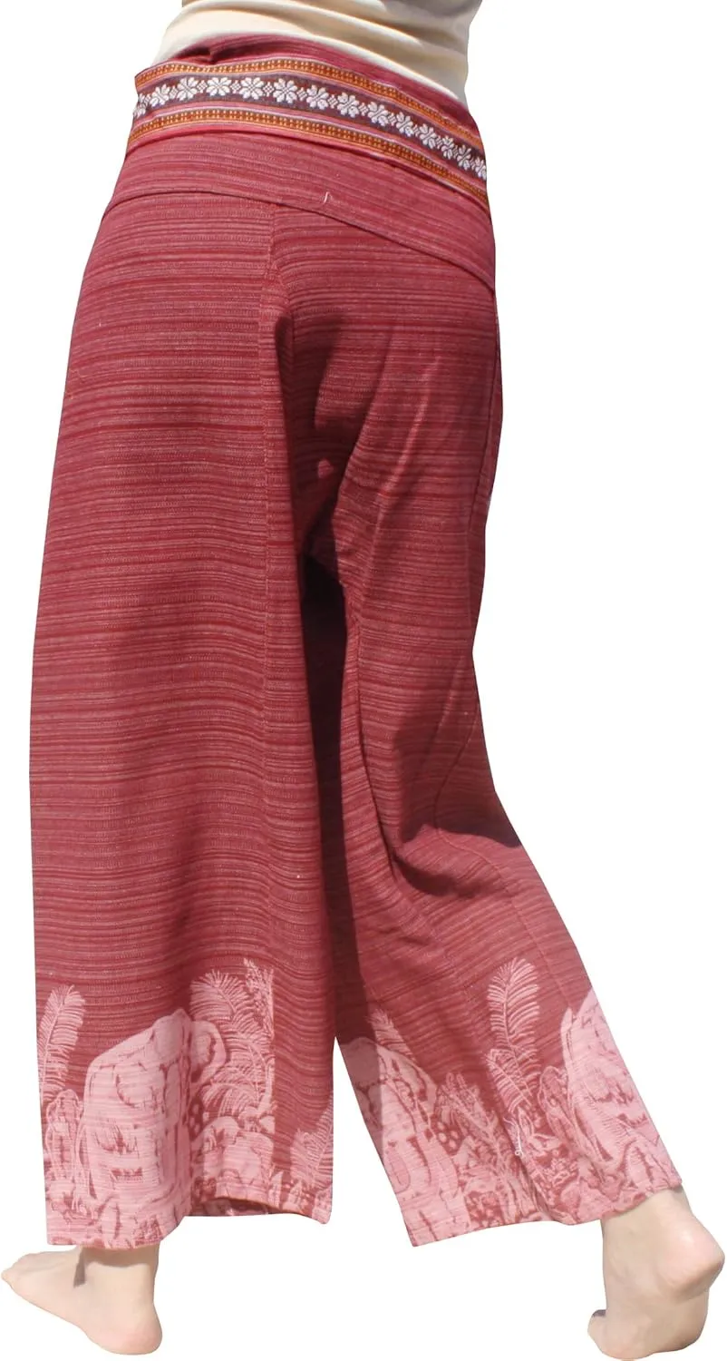 RaanPahMuang Striped Cotton Thai Fisherman Wrap Pants Thai Stamped Art Print