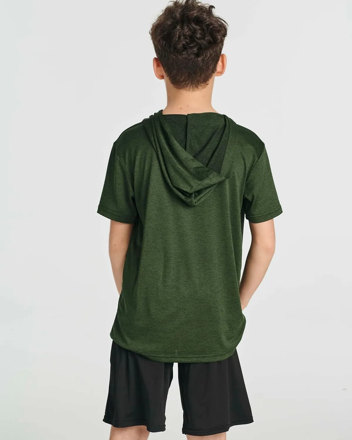 Real Essentials 3 Pack: Boys Dry-Fit Youth Teen Active Athletic Short Sleeve Workout Hoodie - Hooded Pullover Shirts