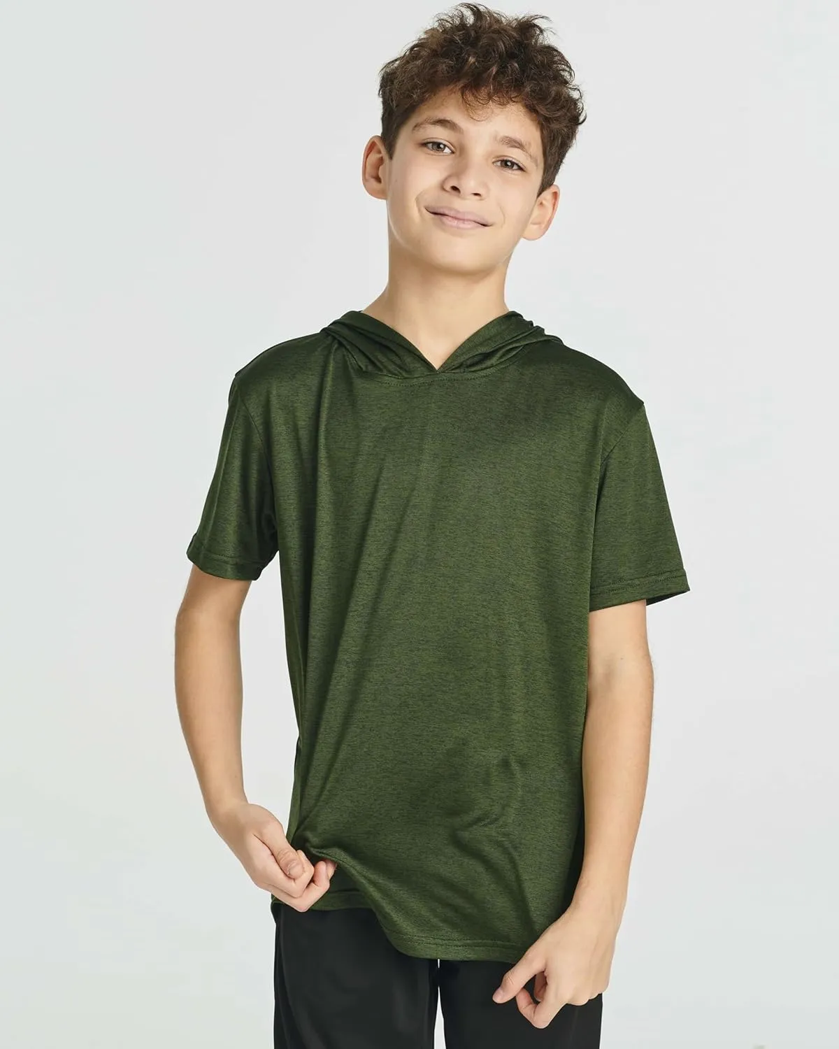Real Essentials 3 Pack: Boys Dry-Fit Youth Teen Active Athletic Short Sleeve Workout Hoodie - Hooded Pullover Shirts