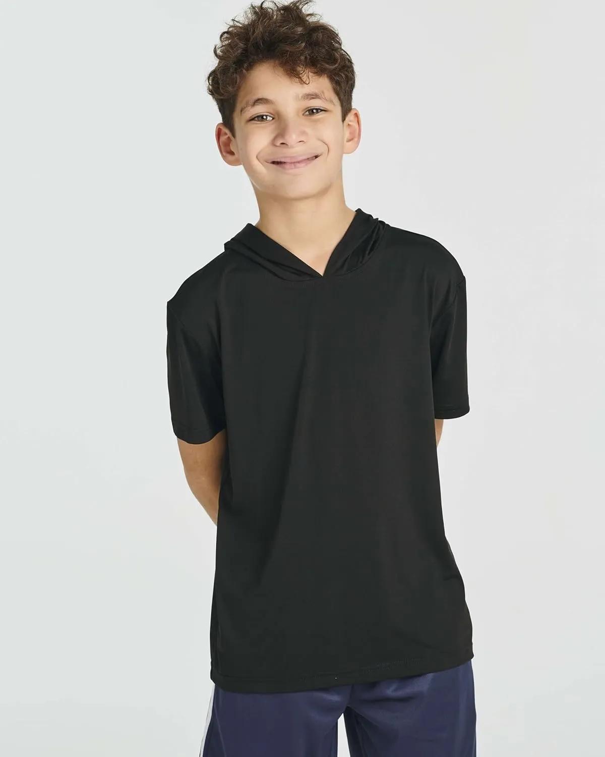Real Essentials 3 Pack: Boys Dry-Fit Youth Teen Active Athletic Short Sleeve Workout Hoodie - Hooded Pullover Shirts