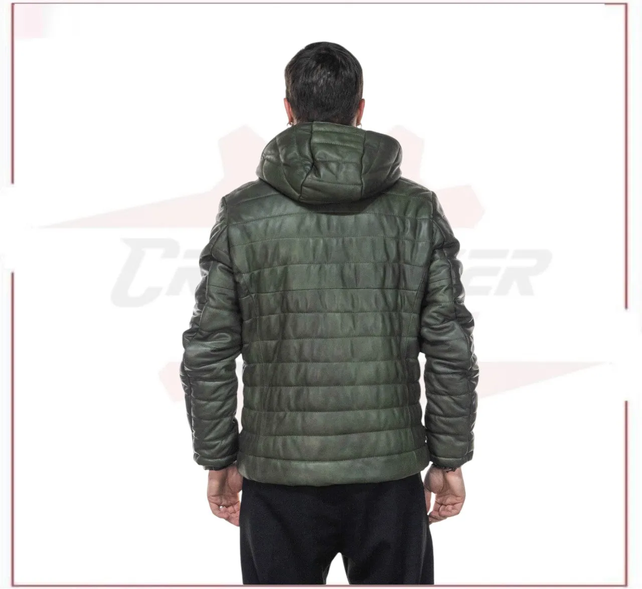 Rio - Men's Down Jacket in Genuine Green Leather