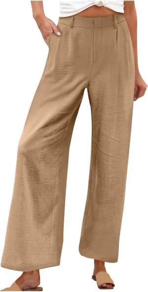 RKSTN Womens Loose Wide Leg Pants High Waist Straight Pants Casual Work Dress Pant Plain Trouser Pants with Pockets