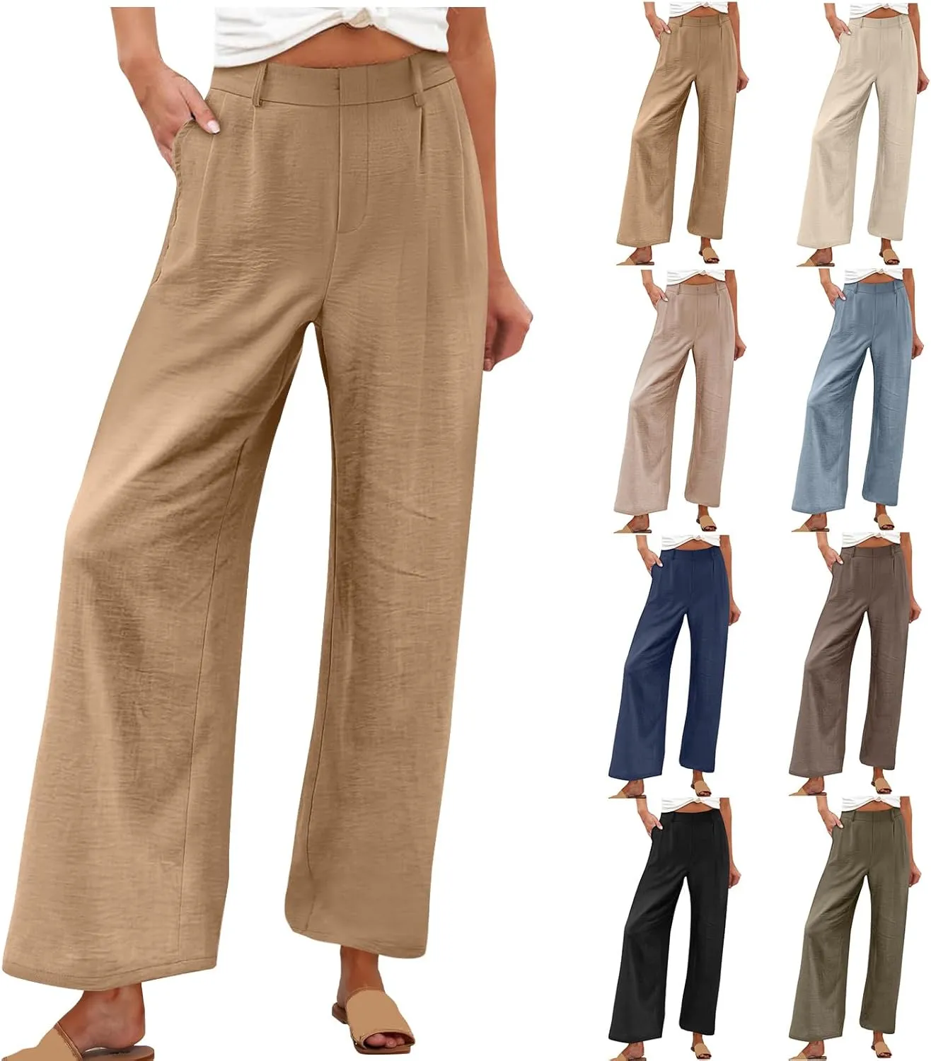 RKSTN Womens Loose Wide Leg Pants High Waist Straight Pants Casual Work Dress Pant Plain Trouser Pants with Pockets