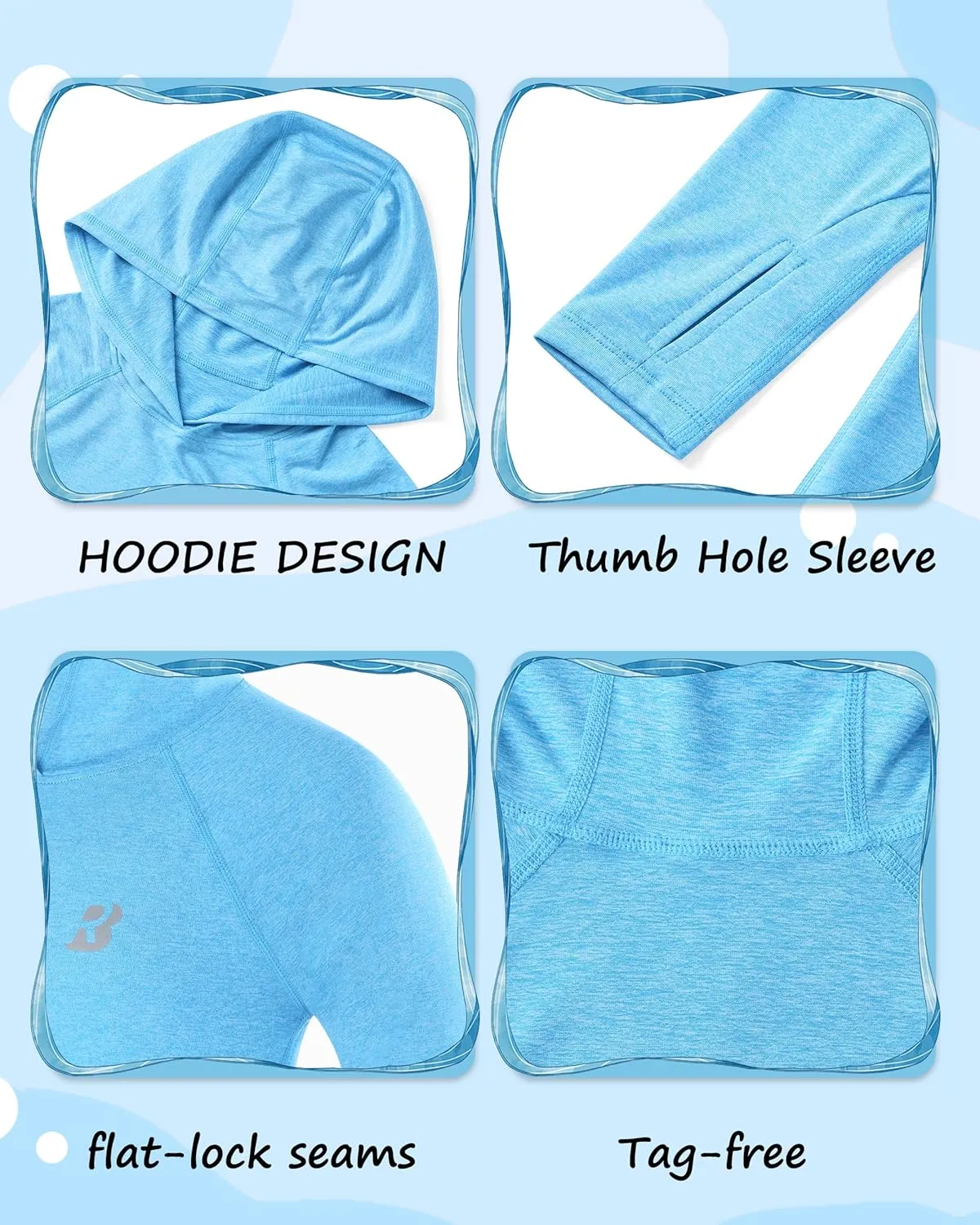 Roadbox Boys Rash Guard Hooded Shirt, Kids UPF 50  Long Sleeve Hoodie, Youth UV Sun Protection Fishing Beach Shirts