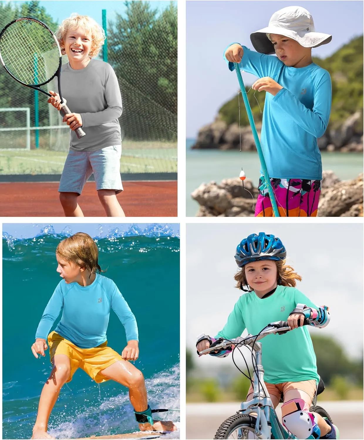 Roadbox Boys Rash Guard Swim Shirt, UPF 50 Sun Protection Long Sleeve, Quick Dry Swimming Fishing Shirts for Kids Youth
