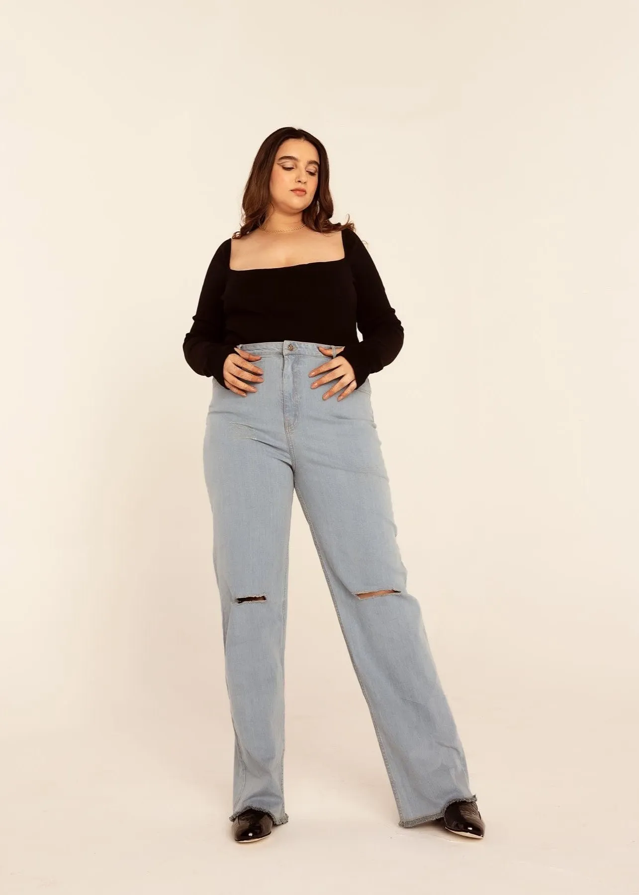 Rowena Black Rib Tie-Back Bodysuit