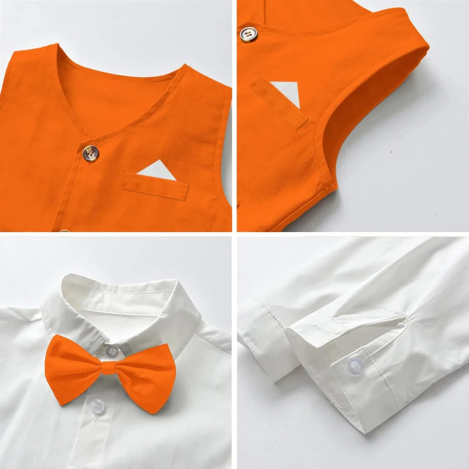 SANGTREE Boys' Formal Suits Sets Gentleman Outfits, Vest   Suspender Pants   Shirt   Bow Tie & Scarf, 3 Months - 14 Years