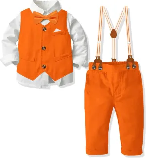 SANGTREE Boys' Formal Suits Sets Gentleman Outfits, Vest   Suspender Pants   Shirt   Bow Tie & Scarf, 3 Months - 14 Years